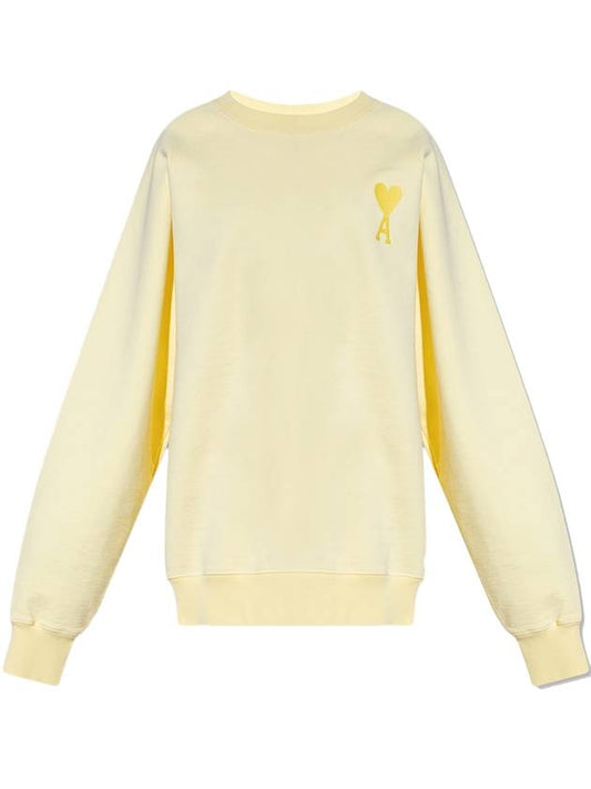 Big Heart Logo Sweatshirt Pale Yellow - AMI - BALAAN 1