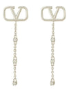 V Logo Metal Crystal Earrings Silver - VALENTINO - BALAAN 2