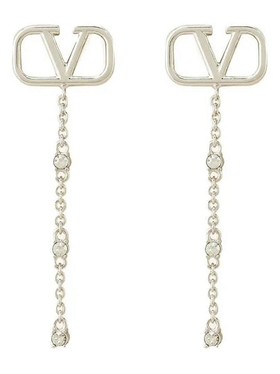 V Logo Metal Crystal Earrings Silver - VALENTINO - BALAAN 2