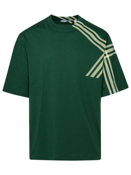 Men's Cotton Check Short Sleeve T-Shirt Green - BURBERRY - BALAAN 1