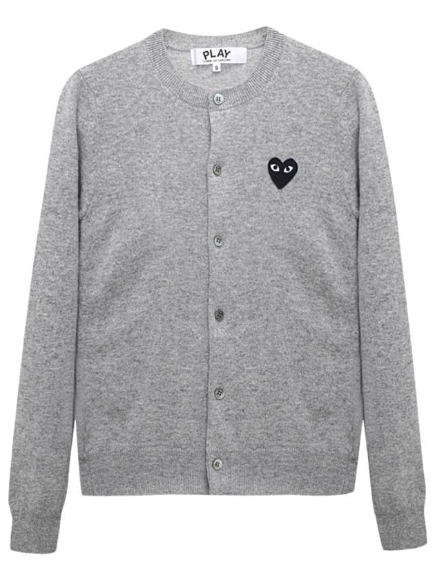 Play Women's Black Wappen U-Neck Wool Cardigan Gray - COMME DES GARCONS - BALAAN 2