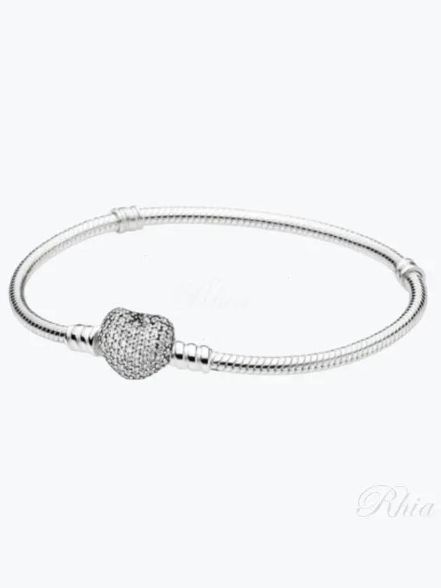 Moments Sparkling Heart Clasp Snake Chain Bracelet Sterling Silver - PANDORA - BALAAN 2