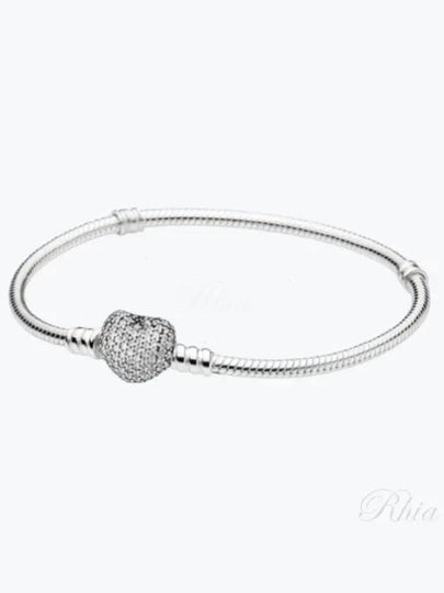 Moments Sparkling Heart Clasp Snake Chain Bracelet Silver - PANDORA - BALAAN 2