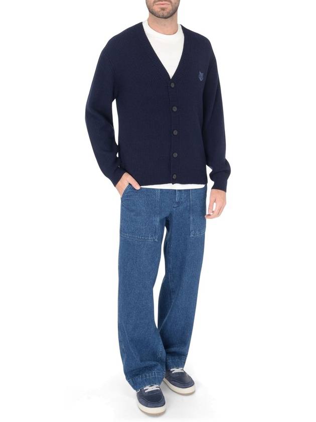 Bold Fox Head Patch Comfort Ribbed Cardigan Navy - MAISON KITSUNE - BALAAN 3