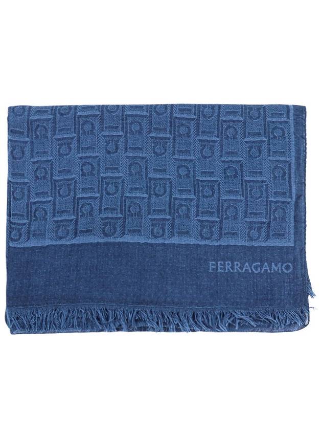 Gancini Monogram Print Stole Scarf Navy - SALVATORE FERRAGAMO - BALAAN 3