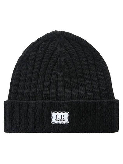 Extra Fine Merino Wool Logo Beanie Black - CP COMPANY - BALAAN 2