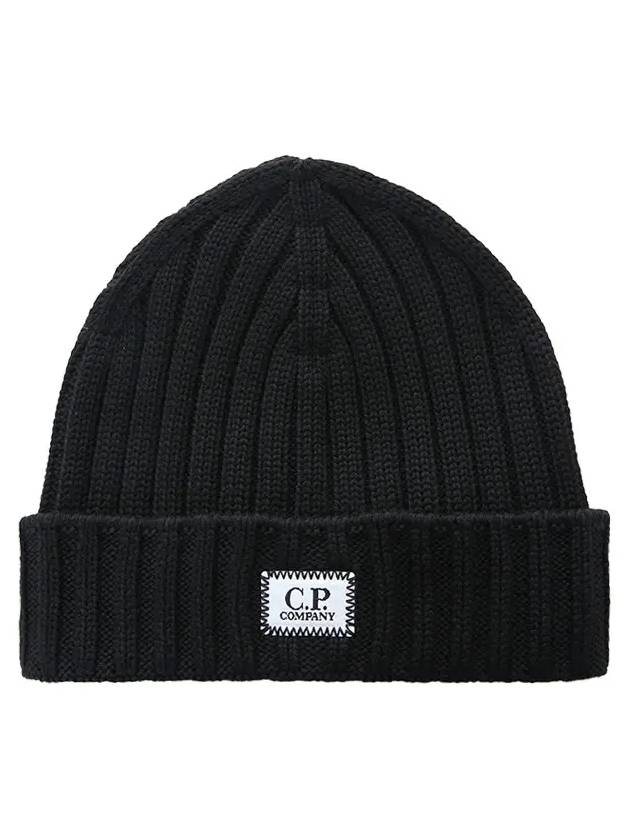 Extra Fine Merino Wool Logo Beanie Black - CP COMPANY - BALAAN 3