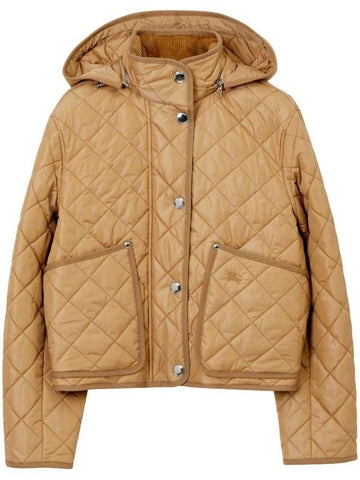 WoMen's Cropped Quilted Hoodie Jacket Archives Beige - BURBERRY - BALAAN 1