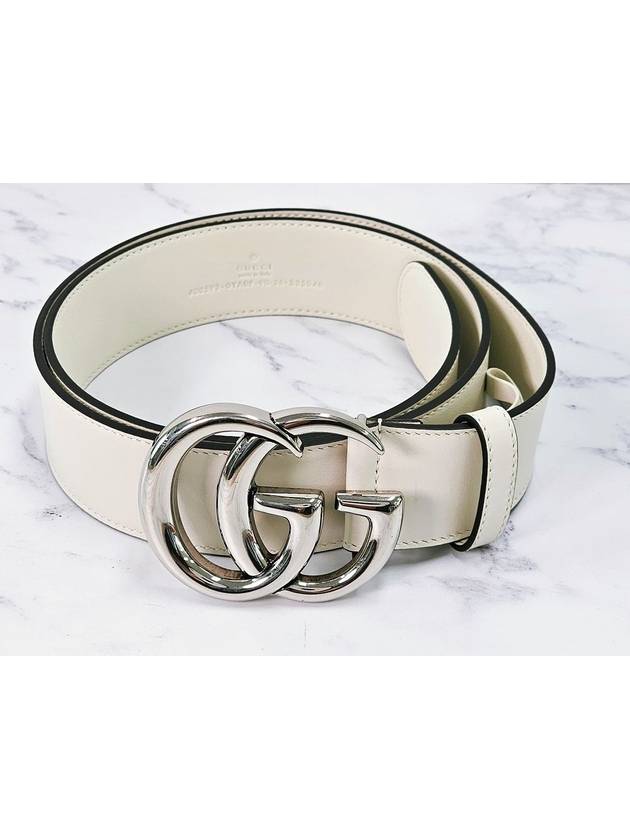 GG Marmont Wide Leather Belt White - GUCCI - BALAAN 3