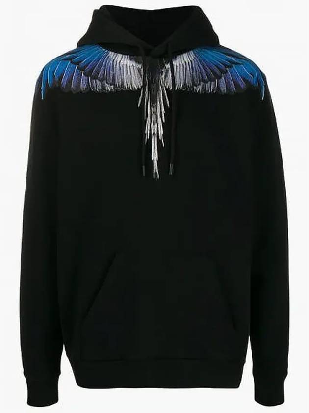 Blue Wings Print Cotton Hoodie Black - MARCELO BURLON - BALAAN 2