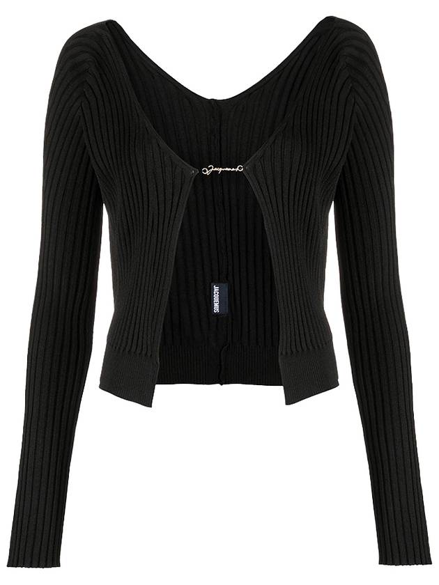 La Maille Pralu Longue Micro Charm Logo Cardigan Black - JACQUEMUS - BALAAN 2