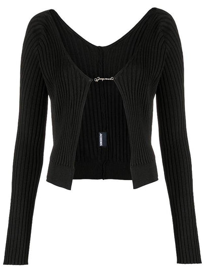 La Maille Pralu Longue Micro Charm Logo Cardigan Black - JACQUEMUS - BALAAN 2