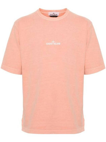 Logo Print Short Sleeve T-Shirt Pink - STONE ISLAND - BALAAN 1