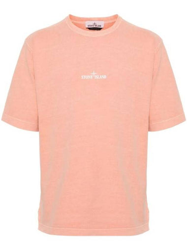 Logo Print Short Sleeve T-Shirt Pink - STONE ISLAND - BALAAN 1