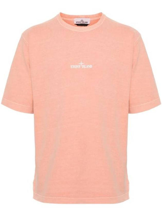 Logo Print Short Sleeve T-Shirt Pink - STONE ISLAND - BALAAN 1