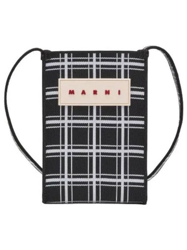 Mini Jacquard Check Shoulder Bag Black White - MARNI - BALAAN 1