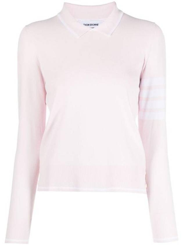 Women's Tipping Jersey Viscose Polo Shirt Pink - THOM BROWNE - BALAAN 1