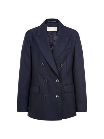 Women s Herringbone Pattern Shooting Double Jacket Navy - DRIES VAN NOTEN - BALAAN 1