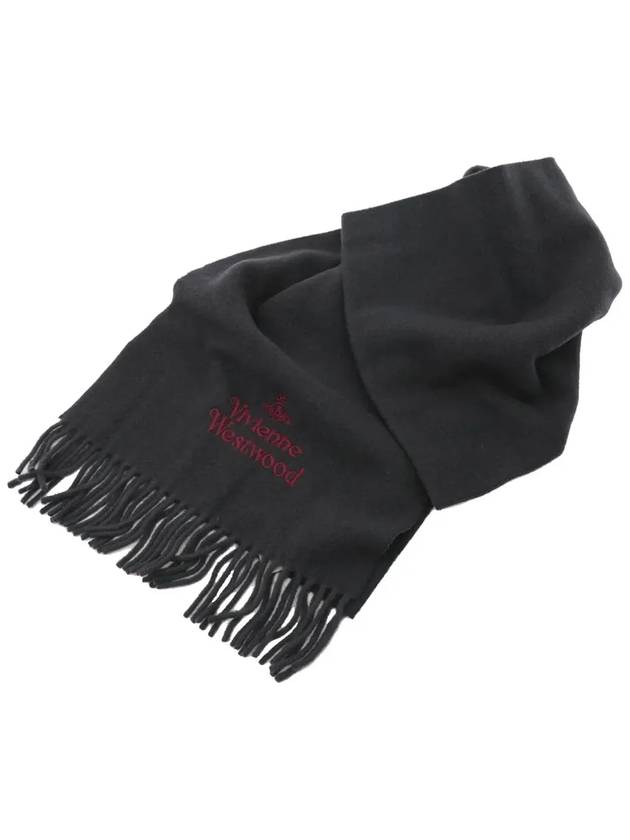 Logo Wool Fringe Muffler Grey - VIVIENNE WESTWOOD - BALAAN 3