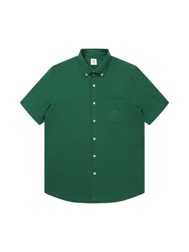 Tencel Linen Emblem Embroidered Short Sleeve Shirt Green - SOLEW - BALAAN 1