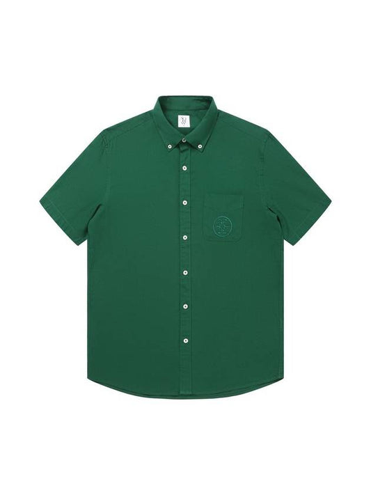 Tencel Linen Emblem Embroidered Short Sleeve Shirt Green - SOLEW - 2