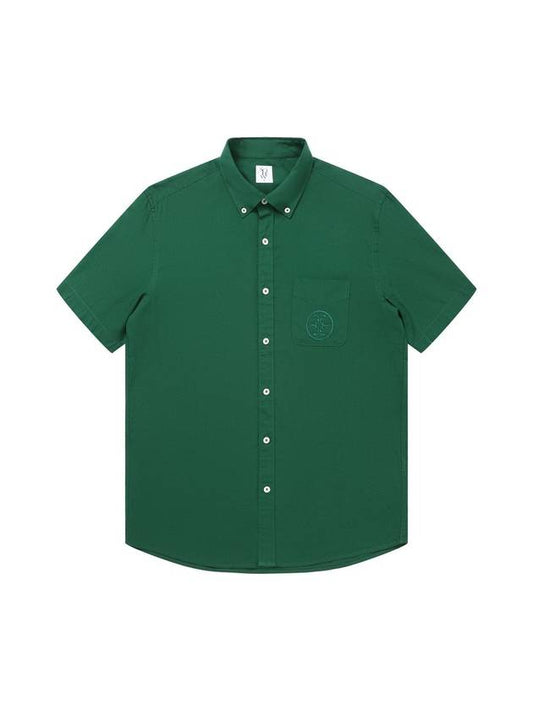 Tencel Linen Emblem Embroidered Short Sleeve Shirt Green - SOLEW - BALAAN 2