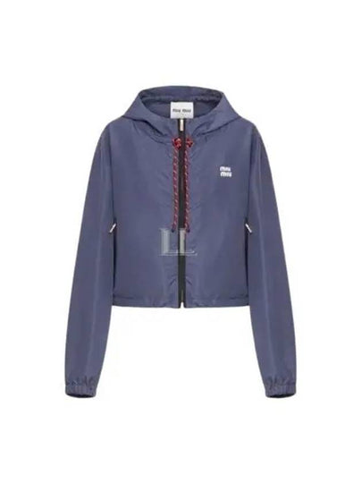 Technical Fabric Logo Hooded Jacket Blue - MIU MIU - BALAAN 2