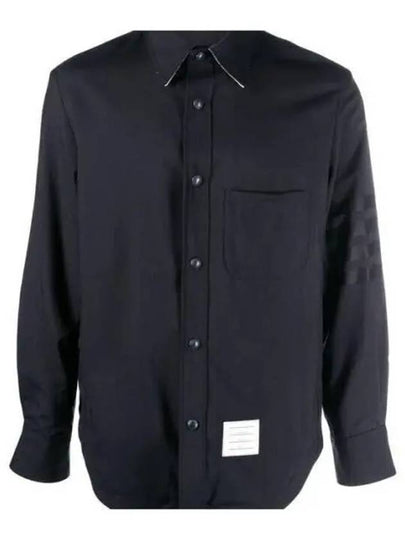 4 Bar Stripe Plain Weaving Wool Long Sleeve Shirt Navy - THOM BROWNE - BALAAN 2