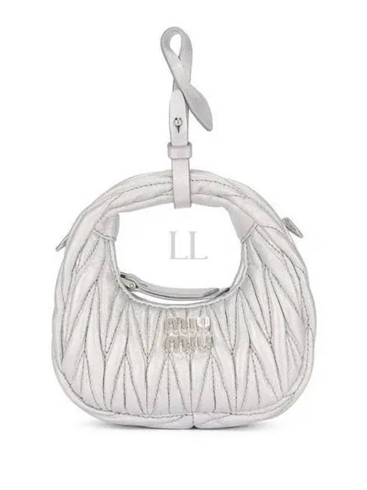 Wander Matelasse Micro Nappa Leather Hobo Mini Bag Silver - MIU MIU - BALAAN 2