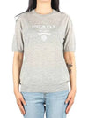 Women's Logo Cashmere Knit Top Grey - PRADA - BALAAN 2