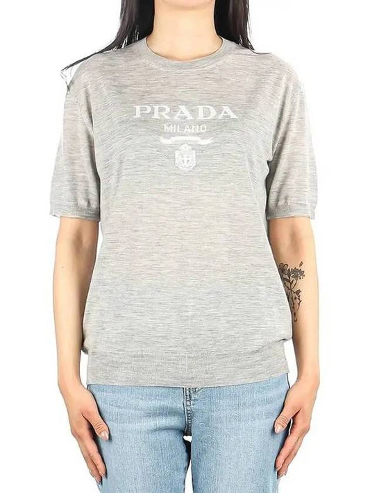 Women's Logo Cashmere Knit Top Grey - PRADA - BALAAN 2