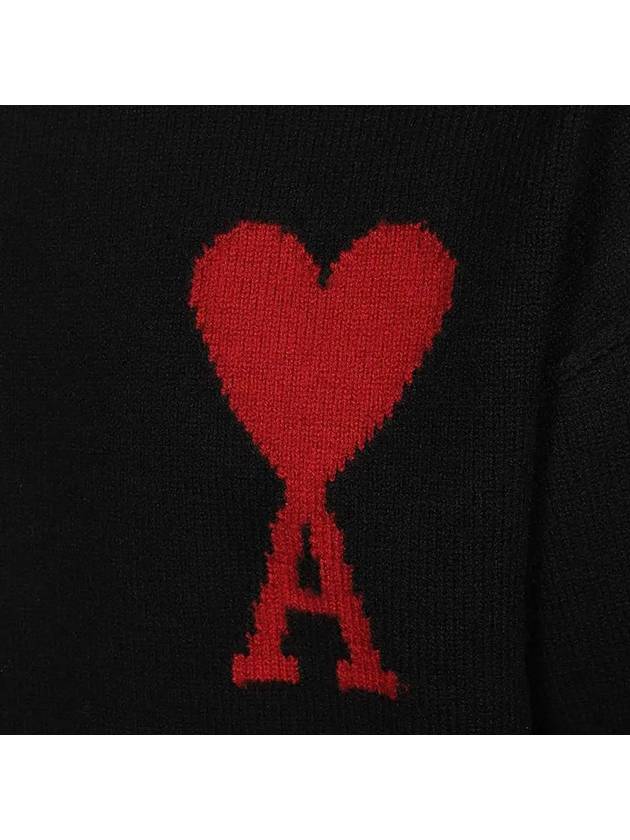 Intarsia Big Heart Logo Wool Knit Top Black - AMI - BALAAN 5