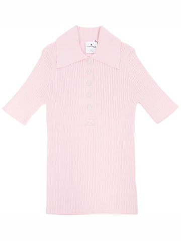 Courr ges 323MPO017FI0001 POWDER PINK Women s Short Sleeve Knit - COURREGES - BALAAN 1