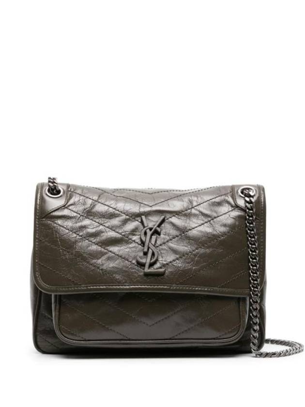 Nikki Medium Krinkle Vintage Leather Shoulder Bag Light Musk - SAINT LAURENT - BALAAN 1