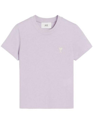 Cropped Cotton Short Sleeve T-Shirt Lilac - AMI - BALAAN 1