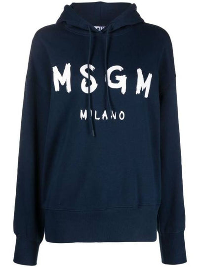 Brushed Logo Print Hoodie Navy - MSGM - BALAAN 2