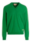 Men's Cashmere Embroidered Logo V-Neck Knit Top Green - GUCCI - BALAAN 2