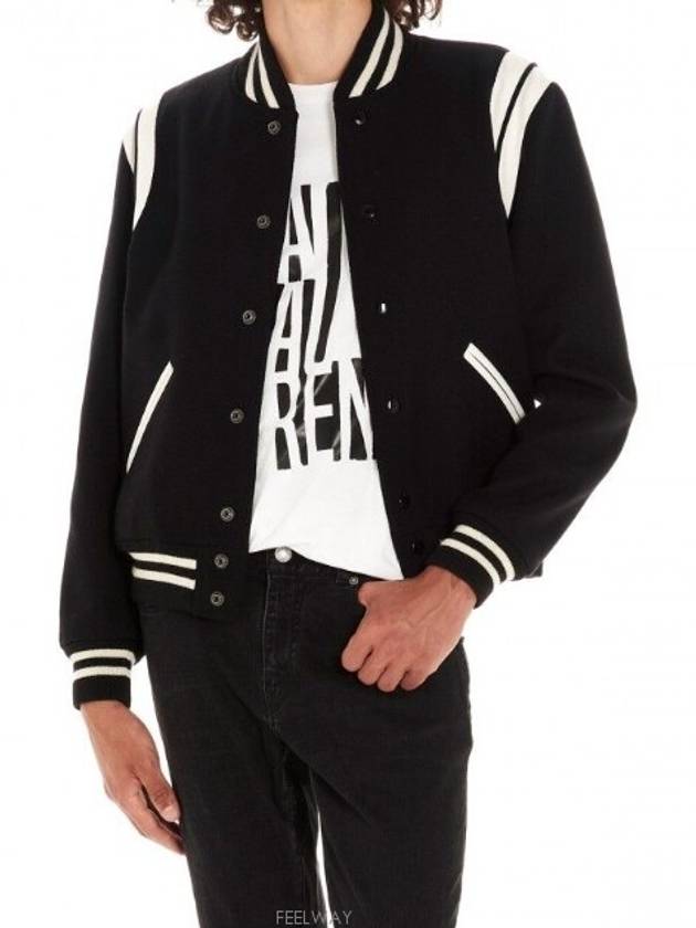 Teddy Bomber Jacket in Wool Black White - SAINT LAURENT - BALAAN 2