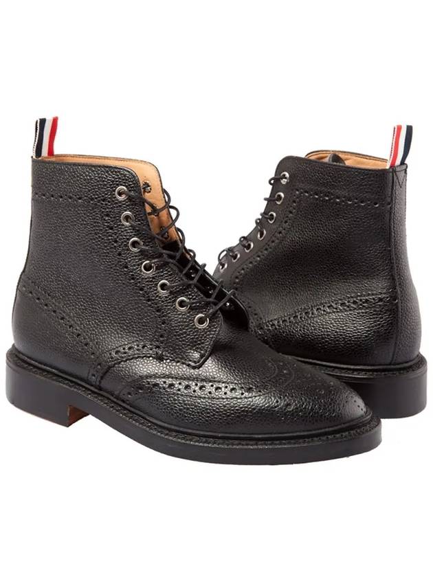 Pebble Leather Wingtip Brogue Ankle Boots Black - THOM BROWNE - BALAAN 3