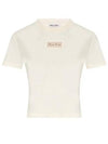 Logo Patch Crop Cotton Short Sleeve T-shirt Light Beige - MIU MIU - BALAAN 2