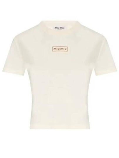 Logo Patch Crop Cotton Short Sleeve T-shirt Light Beige - MIU MIU - BALAAN 2