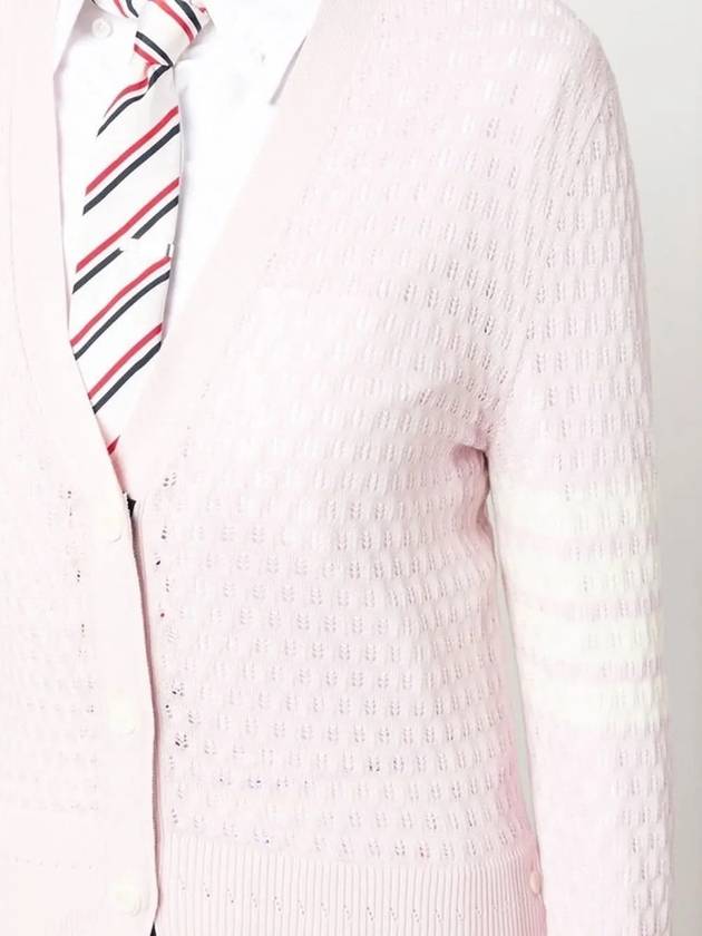 4 Bar Pointelle V Neck Cardigan Light Pink - THOM BROWNE - BALAAN 3