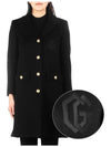 Women's Double G Embroidery Wool Single Coat Black - GUCCI - BALAAN 2