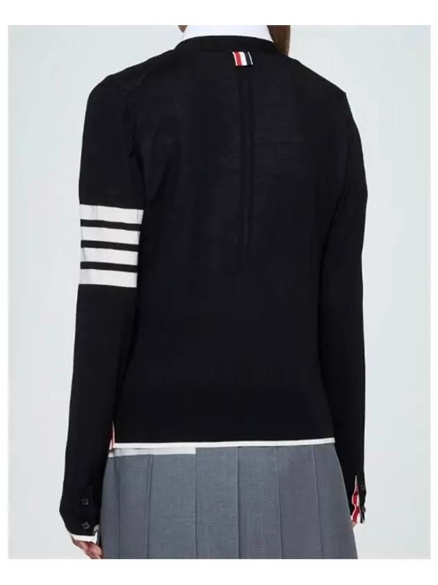 4 Bar Relaxed Fit Fine Merino Wool Cardigan Black - THOM BROWNE - BALAAN 3