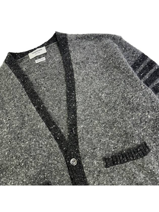 Men's Jersey Stitch Mohair Tweed 4 Lines V-Neck Cardigan Grey - THOM BROWNE - BALAAN 3