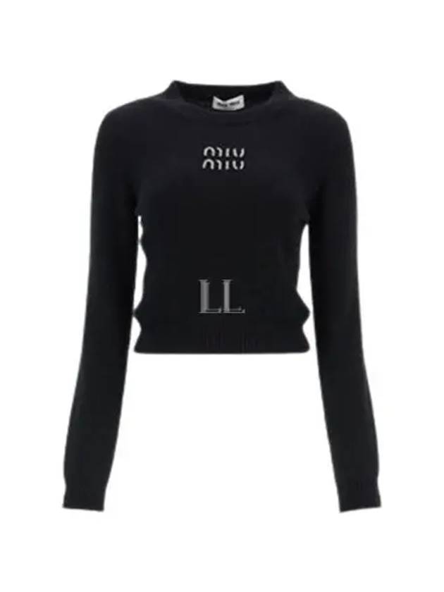 Embroidered Logo Cashmere Knit Top Black - MIU MIU - BALAAN 2