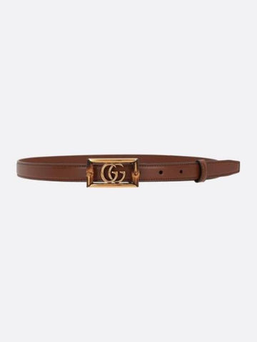 Women's Double G Buckle Smooth Leather Belt Brown - GUCCI - BALAAN 1