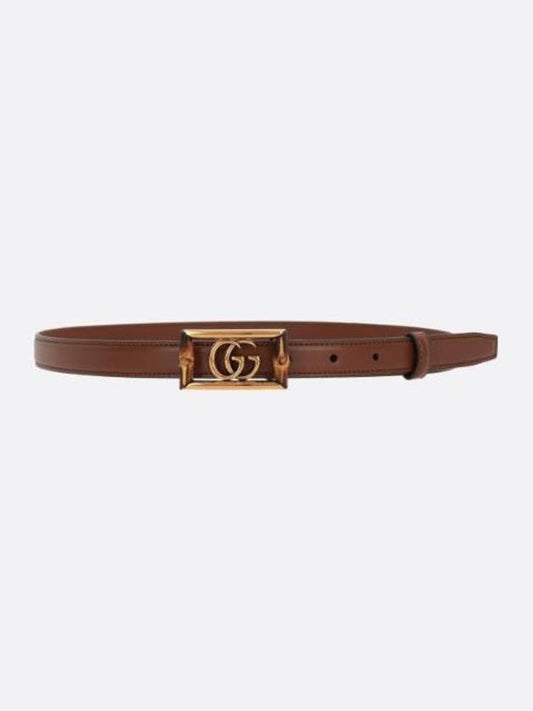 Women's Double G Buckle Smooth Leather Belt Brown - GUCCI - BALAAN 1