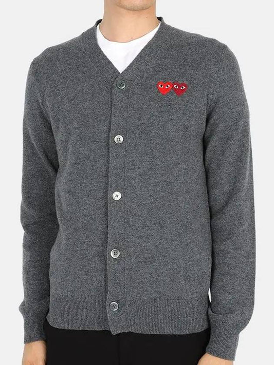 Double Heart V-neck Cardigan Grey - COMME DES GARCONS - BALAAN 2