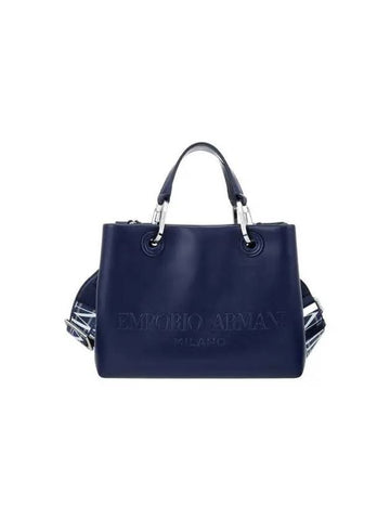 Women s MyEA Embossed Logo Small Shopper Bag Dark Blue - EMPORIO ARMANI - BALAAN 1